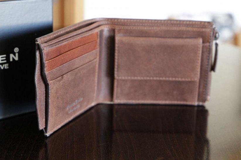 Kožená peněženka Lagen Cash & Card TAN s vizitkářem