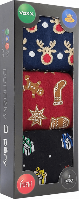 Barevné společenské ponožky Lonka Debox Christmas MIX (3 páry v balení) velikost 43-46