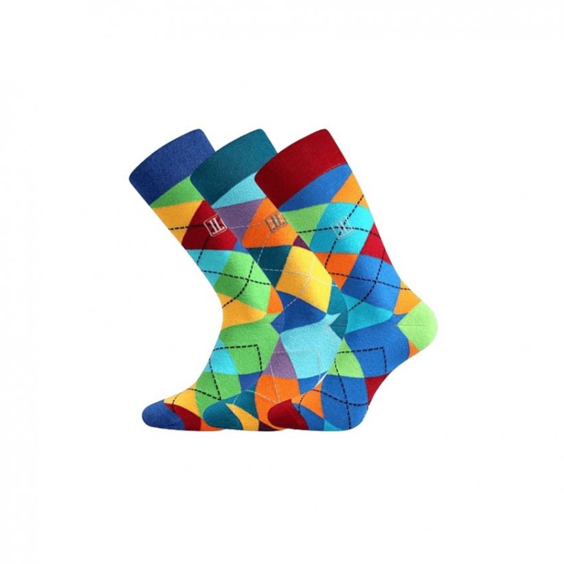 Barevné společenské ponožky Lonka Dikarus káro (3 páry v balení) velikost 39-42