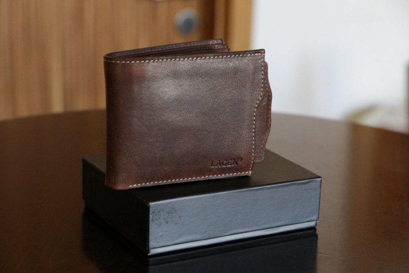 Kožená peněženka Lagen Cash & Card D-Brown s vizitkářem